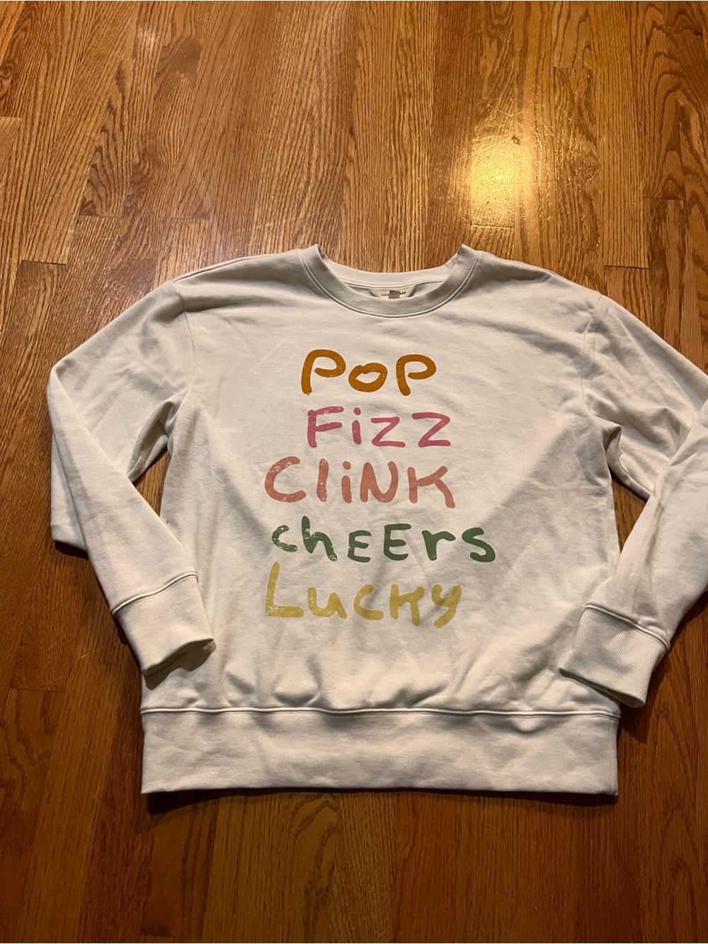 Lucky Brand “Pop Fizz Clink Cheers Lucky” Crewneck Sweatshirt Size Medium